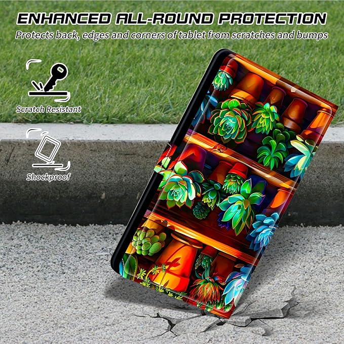 Universal Tablet Case for T-Mobile Revvl Tab 2 10.1" 2025/Revvl Tab 5G 10.36" 2023, 360 Degree Rotating Kickstand Protective Stand PU Leather Shell Cover for 9"-10.5", Plant Succulent