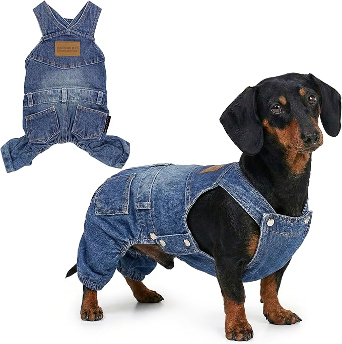 Parisian Pet Dog Overalls - Blue Denim Dog Clothes - Breathable Sling Puppy Jumpsuit - Durable and Trendy Overalls for Dogs - Comfortable Jeans Dog Clothes for Large Dogs - Classy Pet Apparel