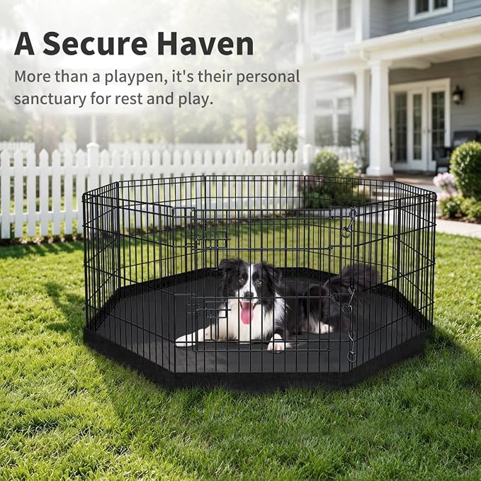 PETIME Foldable Metal Dog Exercise Pen/Pet Puppy Playpen Kennels Yard Fence Indoor/Outdoor 8 Panel 24" W x 24" H with Bottom Pad