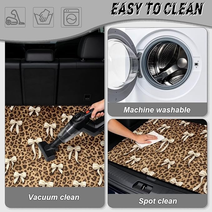 Howilath Heavy Duty Car Trunk Mat 29"x39" All Weather Leopard Print Bow Cargo Liner with Anti-Slip Backing Easy Clean Rear Protection