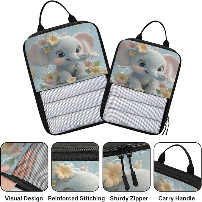 Cute 6 Set Compression Packing Cubes Elephant Expandable Packing Organizer for Travel Accessories Luggage Suitcase Bag