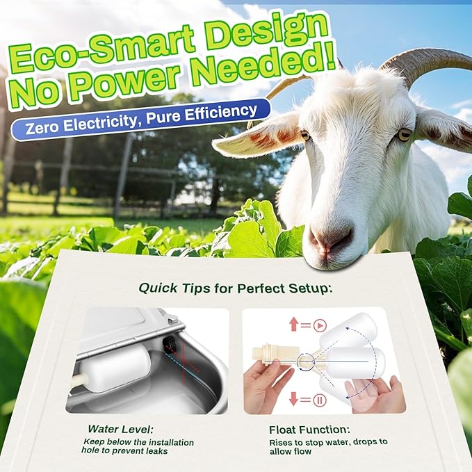 Automatic Animal Drinking Water Bowl with Float Valve, Extended Pipe & Drain Hole, Stainless Steel Waterer Feeder Farm Dog Dispenser Kit Self Filling for Livestock Horse Goat Water Trough
