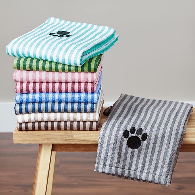 Bone Dry Pet Grooming Microfiber Towel, Striped Collection, X-Large, 41x23.5", Rose