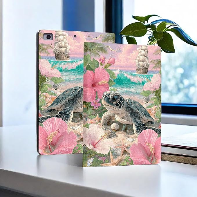 for Microsoft Surface Pro 11/10/9-13" 2024/2022 Tablet Case,Auto Wake/Sleep,Adjustable Stand Protective Cover - Sea Turtle Flower