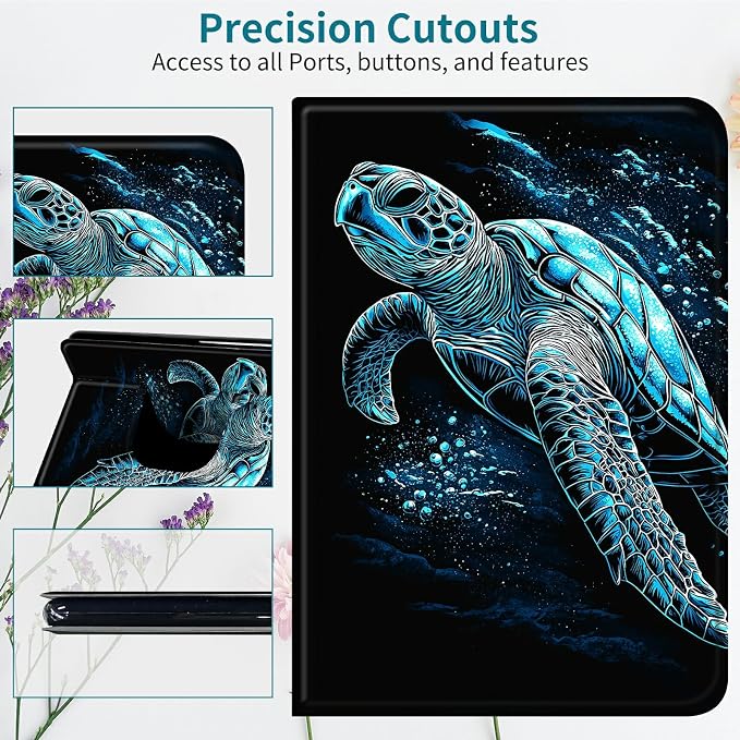Case for Samsung Galaxy Tab S10 Plus 2024/S9 FE+/S9 Plus 12.4" 2023, 360 Degree Rotating Stand with Multi-Angle Vertical Shockproof Protective Shell for Women Men, Blue Black Turtle