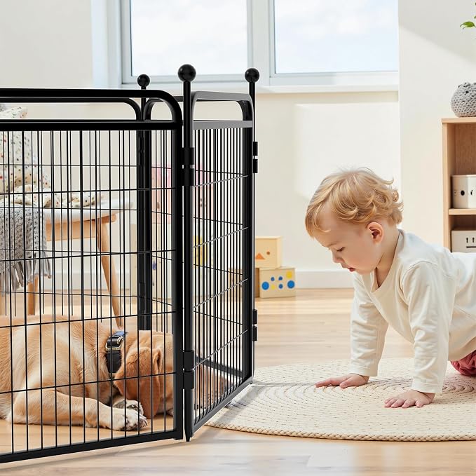 Gardner Pet Dog Playpens, 24" H 2 Add-on Panels for Small/Medium Dogs, Foldable Pet Play Yard Gate Extensions, Pet Playpen, Anti-Rust, Quick Install, Black