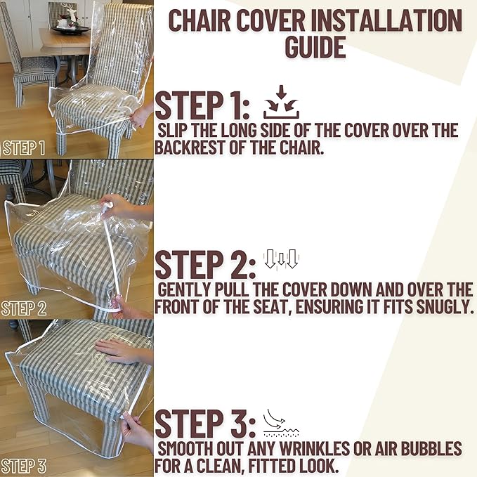 Evelots 2-Pack Clear PVC Dining Chair Covers, Spill-Resistant Protectors | Heavy-duty clear vinyl helps protect kitchen chairs from dust, spills, pet hair and claws; wipes clean with a damp cloth.