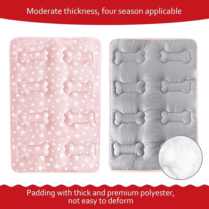 Dog Crate Pad Mat (42" X 28"), Soft Dog Bed Mat with Cute Prints | Personalized Dog Crate Pad, Anti-Slip Bottom, Machine Washable Kennel Pad, Pink