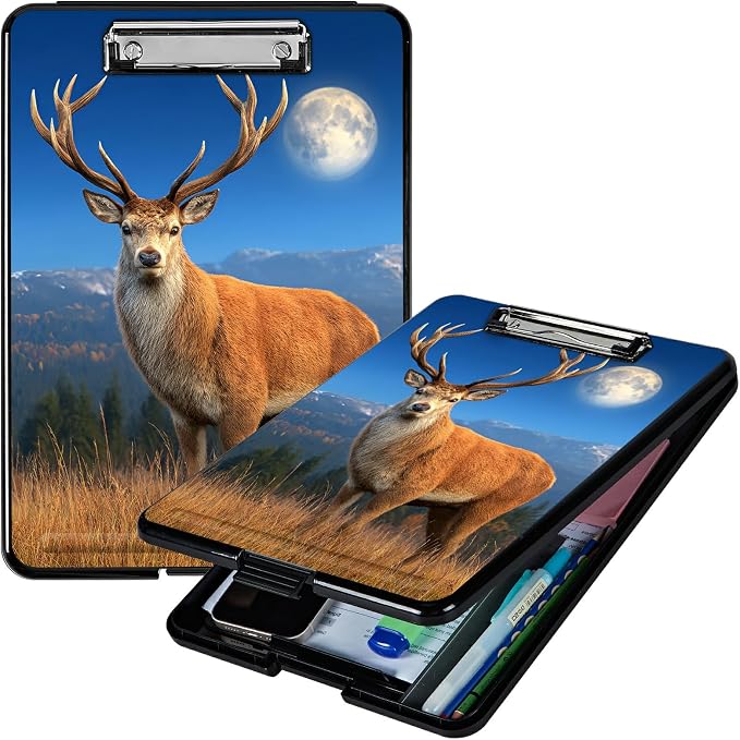 Heavy Duty Storage Clipboard, Slim Nursing Clipboard with Internal Pen Case, Portable File Organizer Case for A4 Letter Size Paper Office Medical Professionals, Grassland Deer