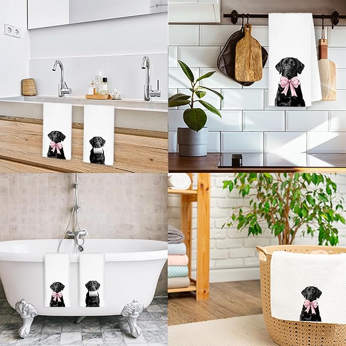 Funny Black Labrador Retriever Bathroom Hand Towels, Black Lab Gifts, Funny Labrador Dog Hand Towels for Bath Room Washroom Spa Gym Yoga, 16x24 Inch Set of 2