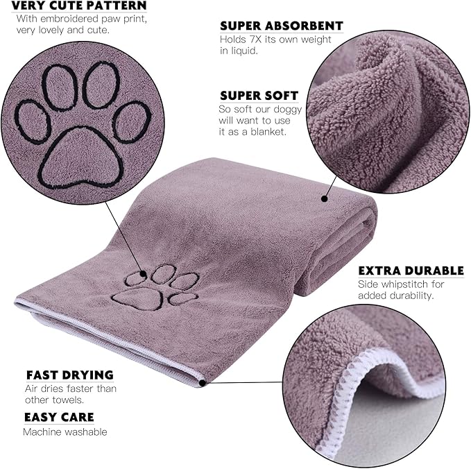 KinHwa Dog Towel Super Absorbent Pet Bath Towel Microfiber Dog Drying Towel for Small, Medium, Large Dogs and Cats 30inch x 50inch Purple