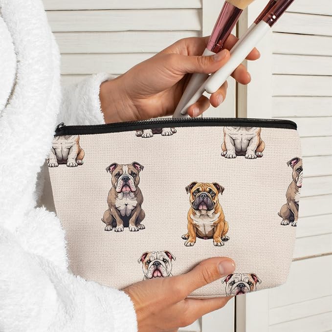 English Bulldog Dog Makeup Bag, English Bulldog Lovers Gifts Cosmetic Bag for Women, Dog Mom Lovers Owner Gifts for Women Christmas, Pet Lover Gift Zipper Travel Makeup Pouch for Purse