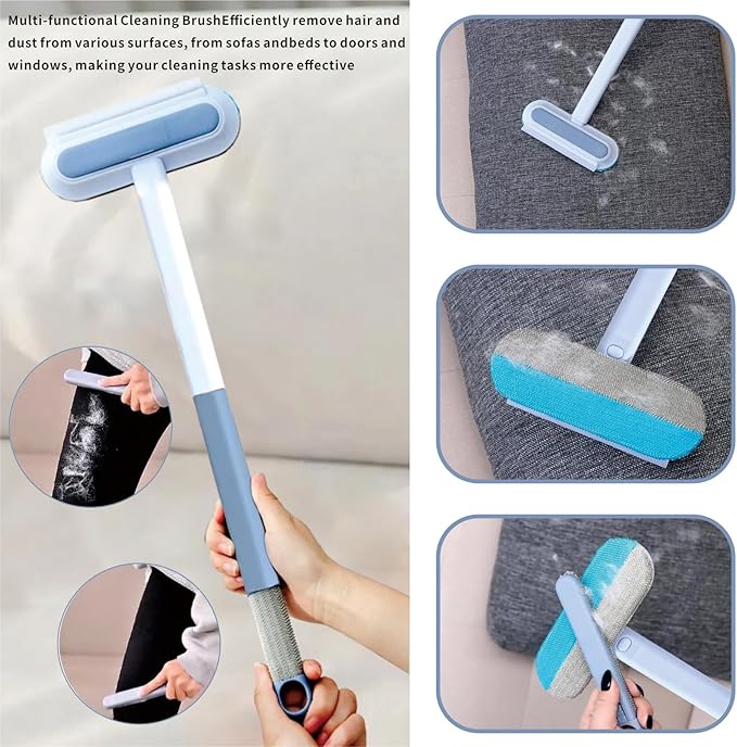 4 in 1 Pet Hair Remover Tool, Grey, 23.3Inch Adjustable Long Handle, Reusable, Washable Lint Cleaner for Dog and Cat Hair, Gentle on Furniture, for Couch, Furniture, Carpet, Clothes, Bedding