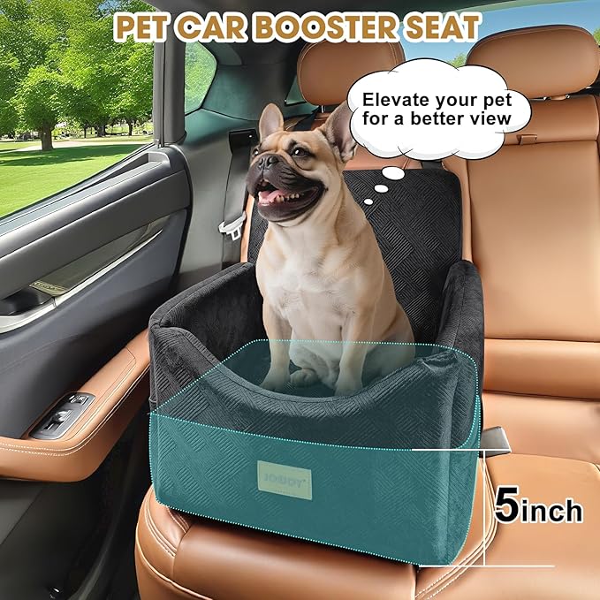 JOEJOY Dog Car Seats for Small Medium Dogs Under 35lbs, Dog Booster Seat with Detachable Washable Cover and Cushion, Memory Foam Pet Car Seat with Safety Belt and Storage Pockets (Black)