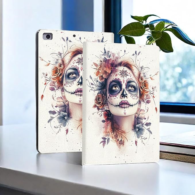 for Microsoft Surface Pro 11/10/9-13" 2024/2022 Tablet Case,Auto Wake/Sleep,Adjustable Stand Protective Cover - Sugar Skull Flower