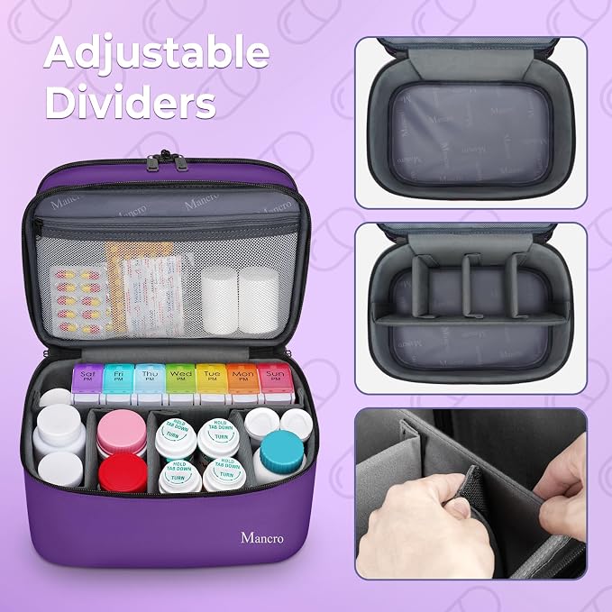Mancro Dual Layers Medicine Organizer Bag with Lockable Zipper | Pill Bottle Organizer Storage, Medication Bag for Pills, Vitamins, Medical Supplies for Home Storage, College Medicine Kit