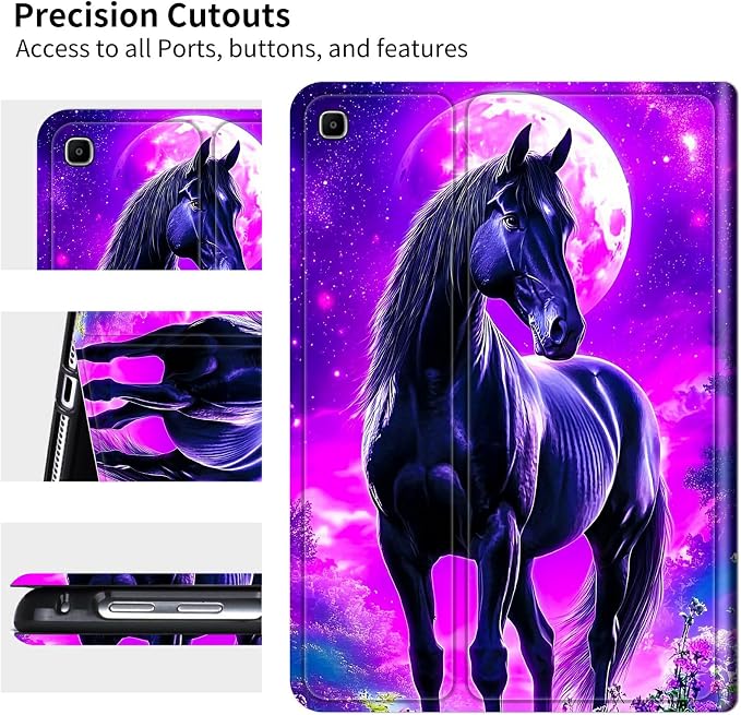 for Samsung Galaxy Tab A 8.4" 2020 (SM-T307) Case | Slim Leather Smart Cover with Multi-Angle Anti-Slip Stand [Auto Wake/Sleep] Shell for Women Men, Purple Black Horse