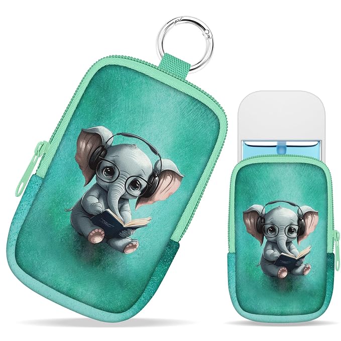 Hand Sanitizer Holder, Elephant Spray Case Zippered Pouch | Keychain, Travel Size, Cute Fashion Accessory with Snap Hook, for Glow Mist and Power Mist 1FL OZ, Mini Small Pocket Clip on