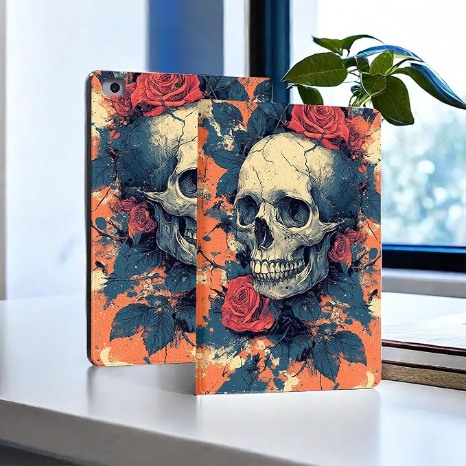 for Microsoft Surface Pro 11/10/9-13" 2024/2022 Tablet Case,Auto Wake/Sleep,Adjustable Stand Protective Cover - Skull Rose