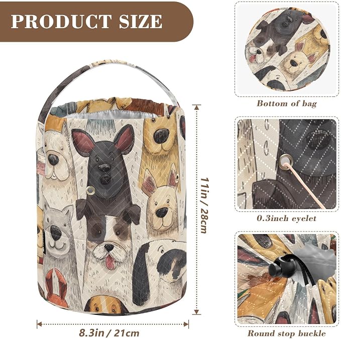 Tatenale Crochet Bag Yarn Bag Knitting Project Bag with Pockets and Handle Portable Yarn Storage Organizer Tangle Free 8.3x11 InchWhimsical Pet Dogs01