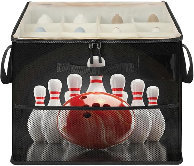 TropicalLife Bowling Ball Shoe Organizer for Closet | Foldable Shoe Storage Box Bin 16-32 Pair Shoe Storage for Sneakers, Boots & Heels with Adjustable Dividers, Clear Cover