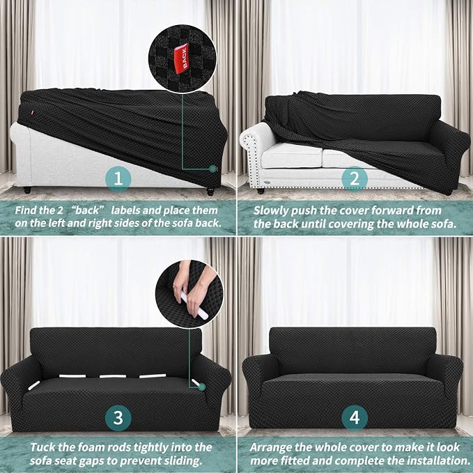 YEMYHOM Couch Cover Latest Jacquard Design High Stretch Extra Large Sofa Covers Pet Dog Cat Proof Oversized Slipcover Non Slip Magic Elastic Furniture Protector (X Large, Black Checkered)
