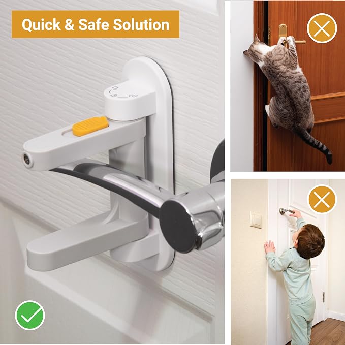 SVD.PET Door Lever Lock for Petproof & Childproof, 2 Pack | Prevents Toddlers and Pets from Opening Doors, Unique Difficulty Adjustment, Easy One Hand Operation for Adults