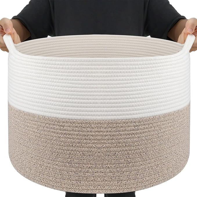 Maliton Woven Rope Blanket Basket Living Room, Storage Basket for Toy, 90L | 22"x14" Cotton Rope Basket. Holds blankets, Toys & Towels & Laundry. For Bedroom, Nursery, Bath & Playroom. Soft & Durable