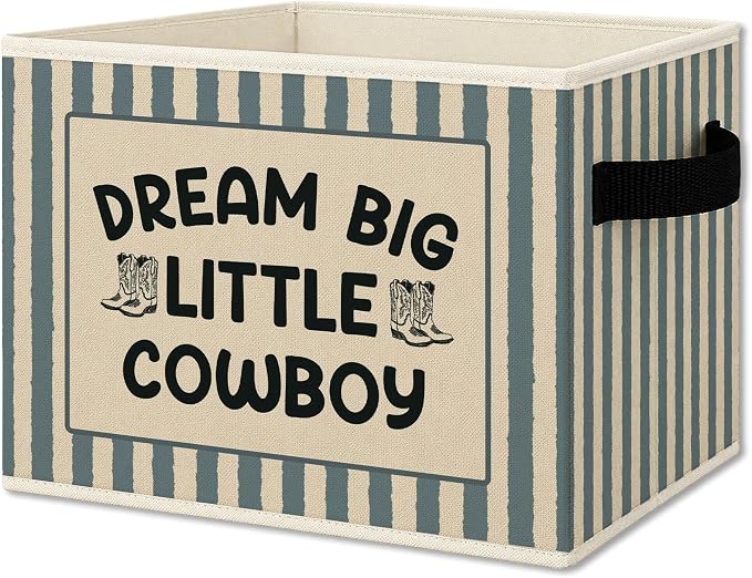 Western Cowboy Nursery Cube Storage Bins with Handles, Dream Big Little Cowboy Boys Collapsible Fabric Storage Basket Boxes Books Clothes Organizer for Kids Boy Nursery Bedroom Bathroom