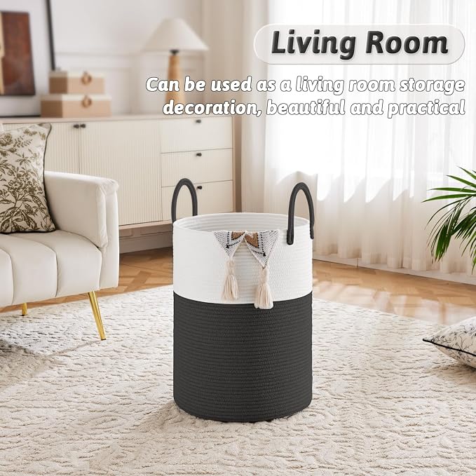 Artfeel Laundry Basket,Woven Cotton Rope Laundry Hamper,100L for Decorative Storage of Dirty Clothes,Toys and Blankets in Bathroom,Baby Room and Living Room
