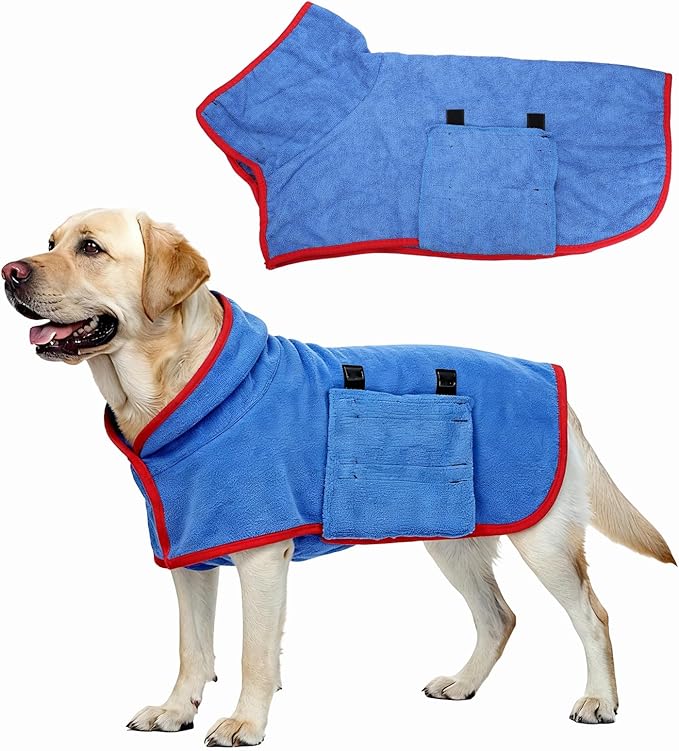 Dog Drying Coat, Dog Robes for After Bath Bathrobe Super Absorbent Towel Soft Adjustable, (S, Blue), Intended for Fast Drying Warm Keeping Pet Cats Kitten Puppies