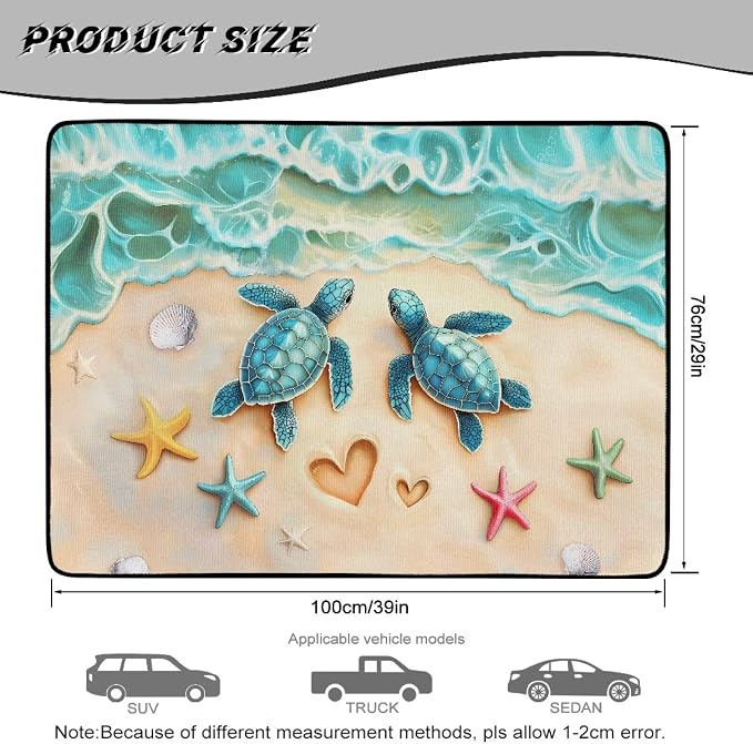 Beach Turtle Cargo Liners for SUV Universal Fit Car Trunk Mat Trunk Protection Cargo Liner Pads Picnic Pets Seat Cover 29" x 39"Inch, Machine Washable