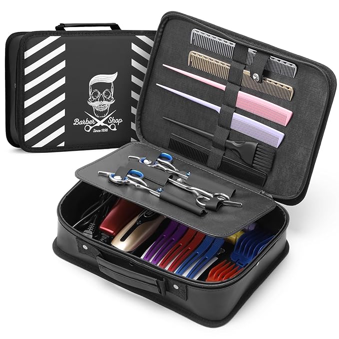 Segbeauty Barber Carrying Case, 11.8 x 8.5in Hair Styling Travel Tool Bag, Professional Salon Hair Cutting Grooming Kit Storage Organizer for Clippers, Scissors, Barber Supplies
