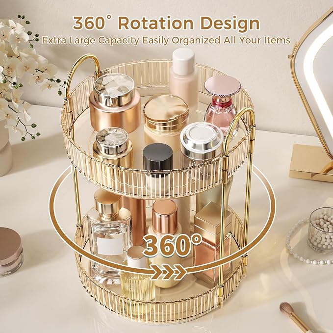 360° Rotating Makeup Organizer, Large Capacity Skincare & Cosmetics Storage | Skincare & Makeup Caddy, Bathroom Counter Organizer, Spinning Storage Tray for Perfume, Dresser, Bedroom, Vanity Countertop