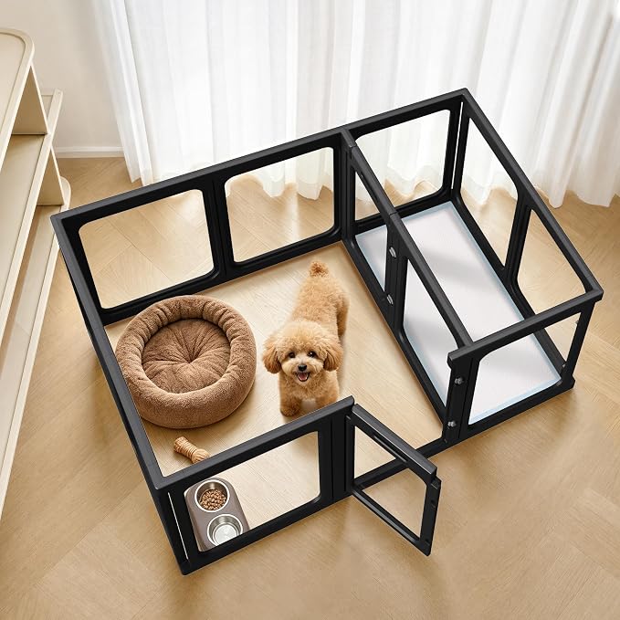 Jalove Acrylic Indoor Dog Playpen for Small and Medium Dogs, 30 inch, 2 Panels, Includes 1 Gate & 1 Panel, Black