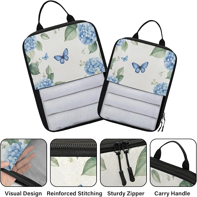 Hydrangea 6 Set Compression Packing Cubes Flower Expandable Packing Organizer for Travel Accessories Luggage Suitcase Bag