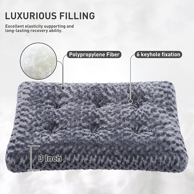 KSIIA Washable Dog Bed Medium Size Dog Crate Bed Pet Mat 29"x21" Dark Gray | Deluxe Plush Comfy Kennel Pad, Anti-Slip Bottom,Deep Sleeping Mat for Medium Dogs,Machine Washable for Easy Cleaning
