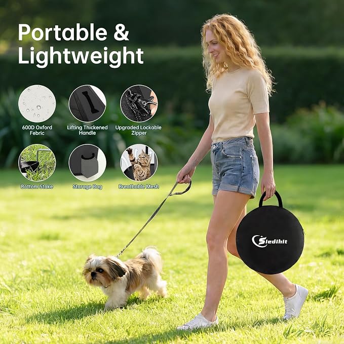 Siedihit 28" Dog Playpen,Cat Puppy Pen, Pet Portable Crate Indoor Outdoor | Durable Travel Camping Use,Foldable Dog Kennel Tent Cage for Rabbit Small Animals with Carrying Case(Dark Grey, Small)