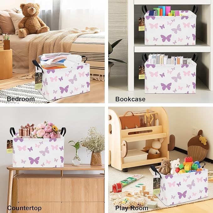Rectangle Foldable Storage Basket Handles For Home, Butterfly | Waterproof reinforced handles, perfect for shelf use, organizes clothes, daily items and pet supplies