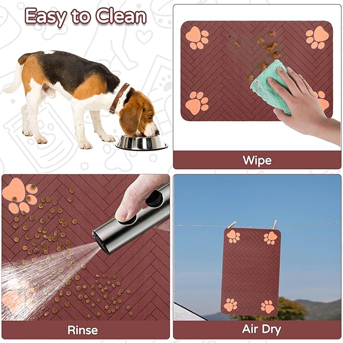 Pet Feeding Mat-Absorbent Dog Feeding Mat for Food and Water Bowl,No Stains Pet Placemat,Quick Drying Water Dispenser Mat for Dog and Cat,Easy to Clean Dog Accessories(S,Dark Brown)