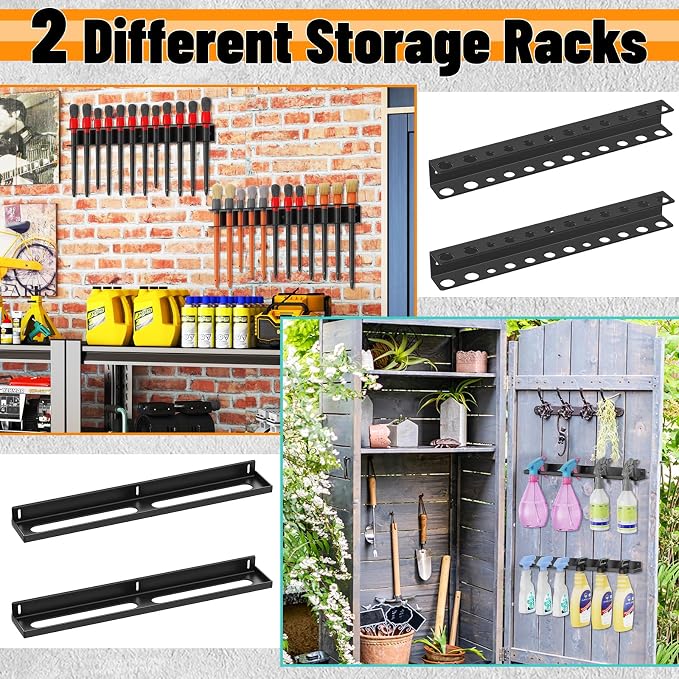 2Pcs Car Detailing Brush Holder Wall Mount,12 Holes Multi-Size Metal Utility Brushes Rack Detail Car Detailing Organizer for Garage Workshop Auto Shop Tool Organizer(Brush Holder, Black)