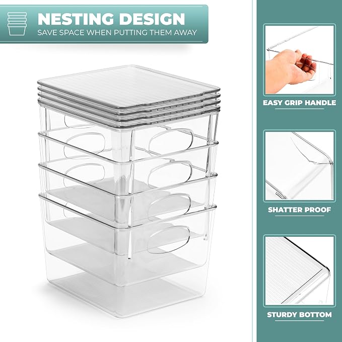 Sorbus Small Clear Plastic Storage Bins With Lids - Stackable Organizers for Toys, Clothes, Medicine, Makeup, Closet, Art Supply, Bathroom, Shoes (8 Pack)