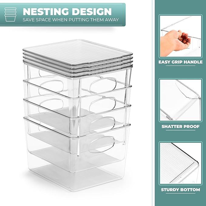 Sorbus Small Clear Plastic Storage Bins With Lids - Stackable Organizer For Toys, Clothes, Medicine, Makeup, Closet, Art Supplies, Bathroom, Shoes (4 Pack)