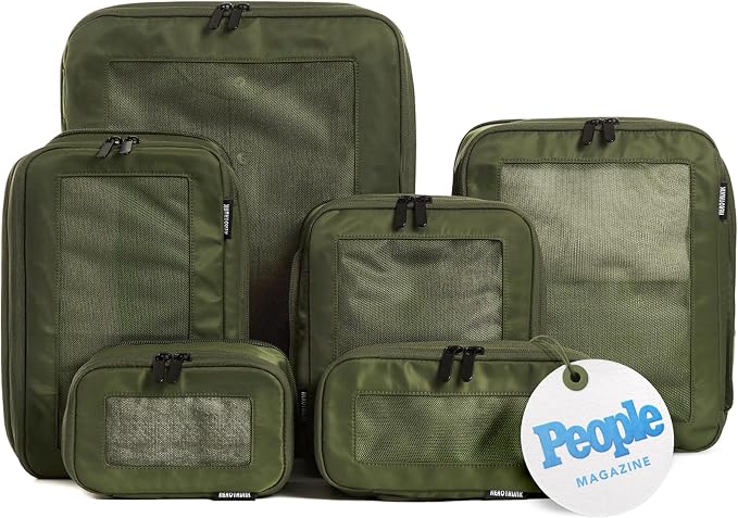 Compression Packing Cubes for Travel, 6-Pack, Olive | Solves overpacking, 6-Piece set fits most suitcases, 50% Space savings, Compression luggage organizer bags