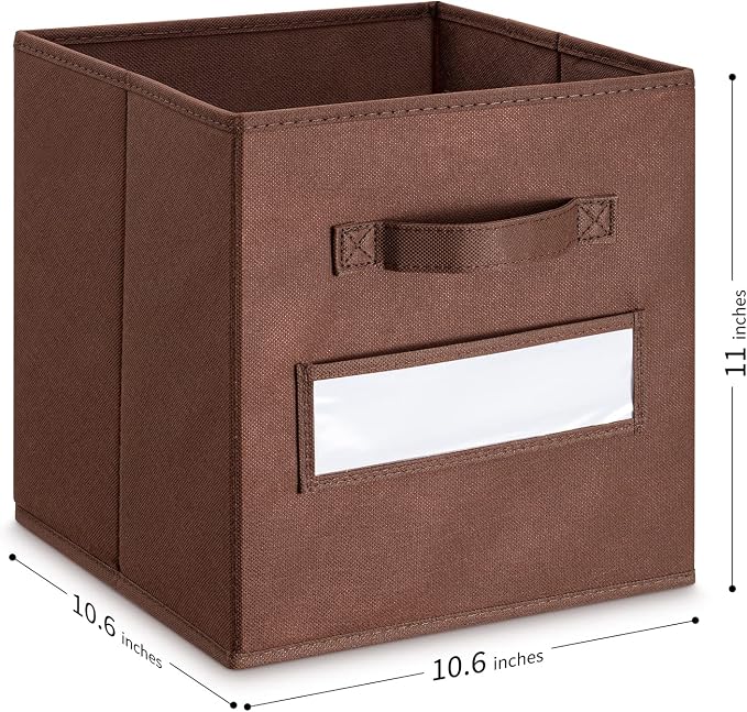 11 Inch Storage Cube,Storage bin,cube storage (Set of 10) Foldable Fabric Cube Storage Bins with 10 Labels Window Cards & a Pen,Baskets Containers for Shelves,Closet Organizers Box,Brown