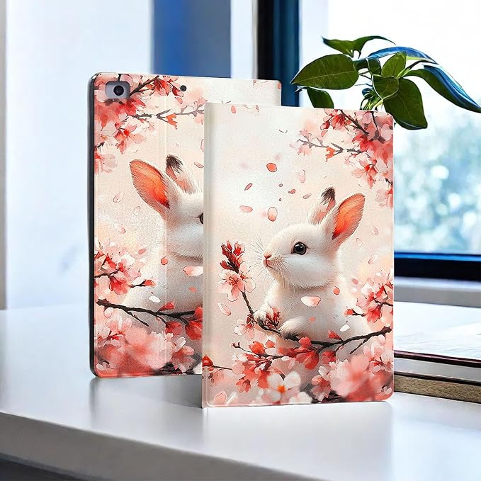 for Microsoft Surface Pro X/Pro X Plus-13 2019/2020/2021/2024 Tablet Case,Auto Wake/Sleep,Adjustable Stand Protective Cover - Cherry Blossom Rabbit