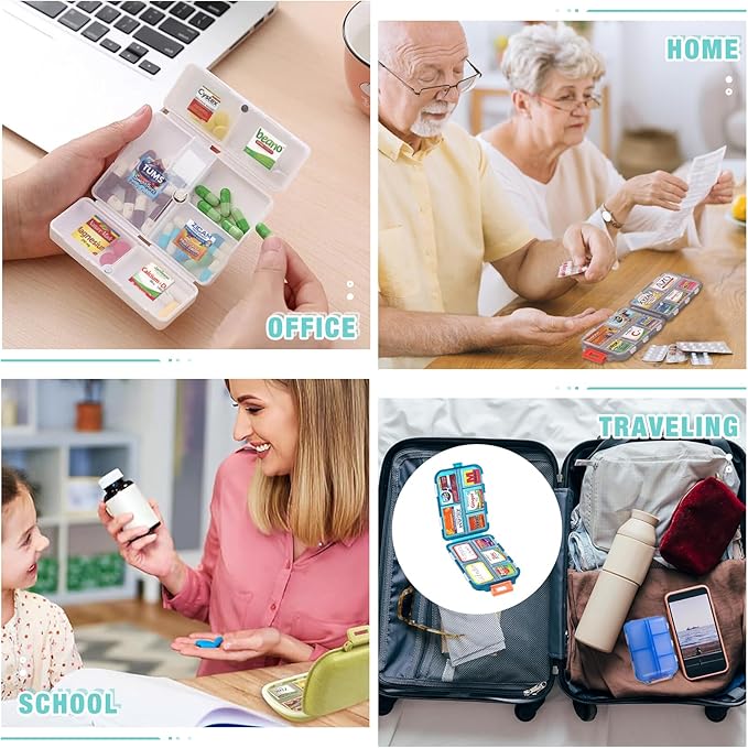 383Pcs Pill Organizer Medicine Labels, Pre-Cut Medicine Stickers Travel Daily Pill Container Labels with 34 Sheets Pill Box Labels Pill Organizer Stickers of Brands+4 Sheets Blank Stickers(351+32PCS)