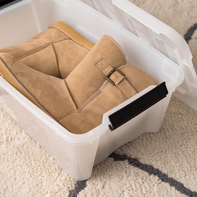 IRIS USA 6-Pack 13 Quart Storage Bins with Lids, Pearl | Conceals contents for a clean look. Ideal for shoes, photos, documents, and small essentials. Nestable design saves space