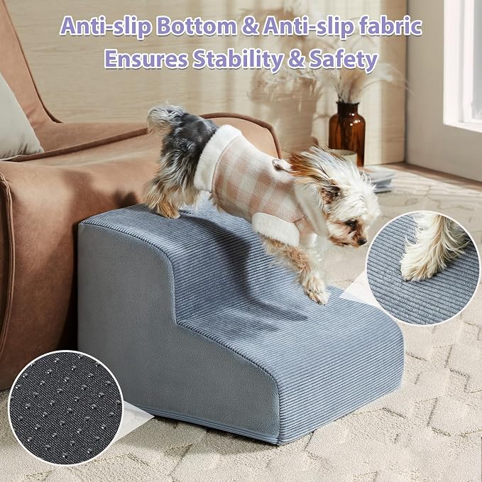 LEXTRO Dog Steps for Bed, 4-Steps Dog Stairs for Bed, Pet Ramp with Highly Supportive Foam and Non-Slip Bottom, Pet Stairs for Large Dogs and Medium Dogs (High 19.7 Inch)