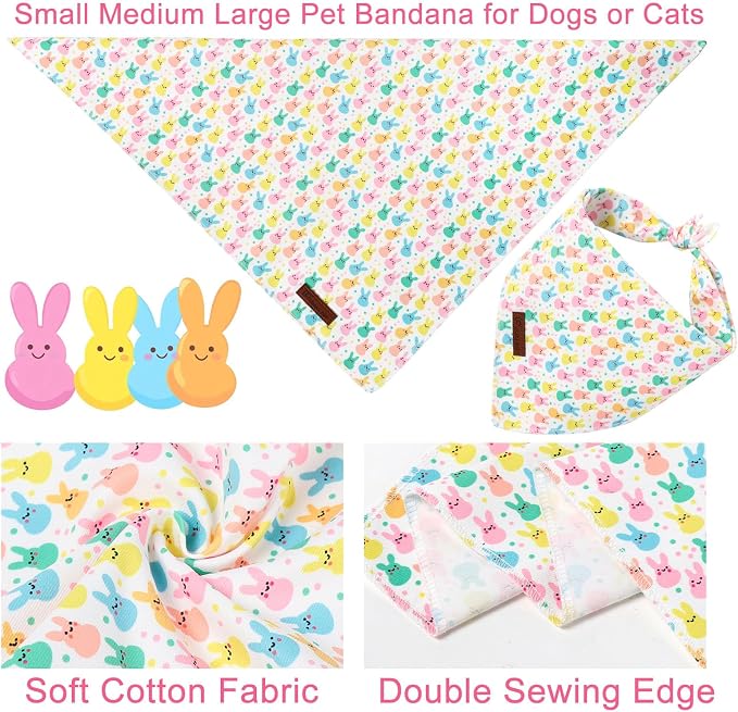 Easter Day Dog Bandana, UP URARA PUP Easter Bunny Triangle Bid Scarf for Medium Large Dogs, Cotton Kerchief for Girl Boy Puppies, Cute Spring Bunny Bandana,L